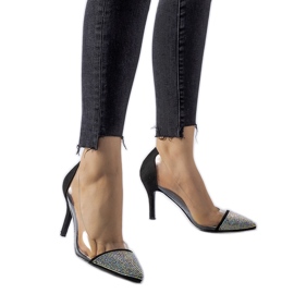Svarta höga klackar med cubic zirconia och Laceno clearance