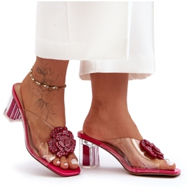 Genomskinliga flip-flops på hög klack med Fuchsia dekoration S.Barski MR1037-20 rosa