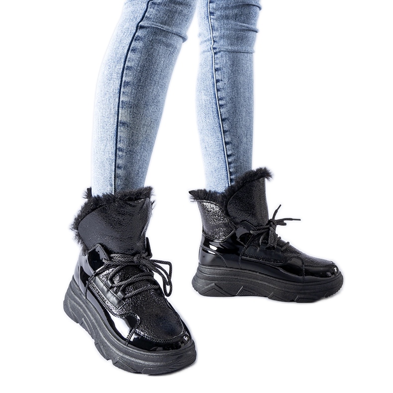 Svart isolerad patent Stringer snöstövlar