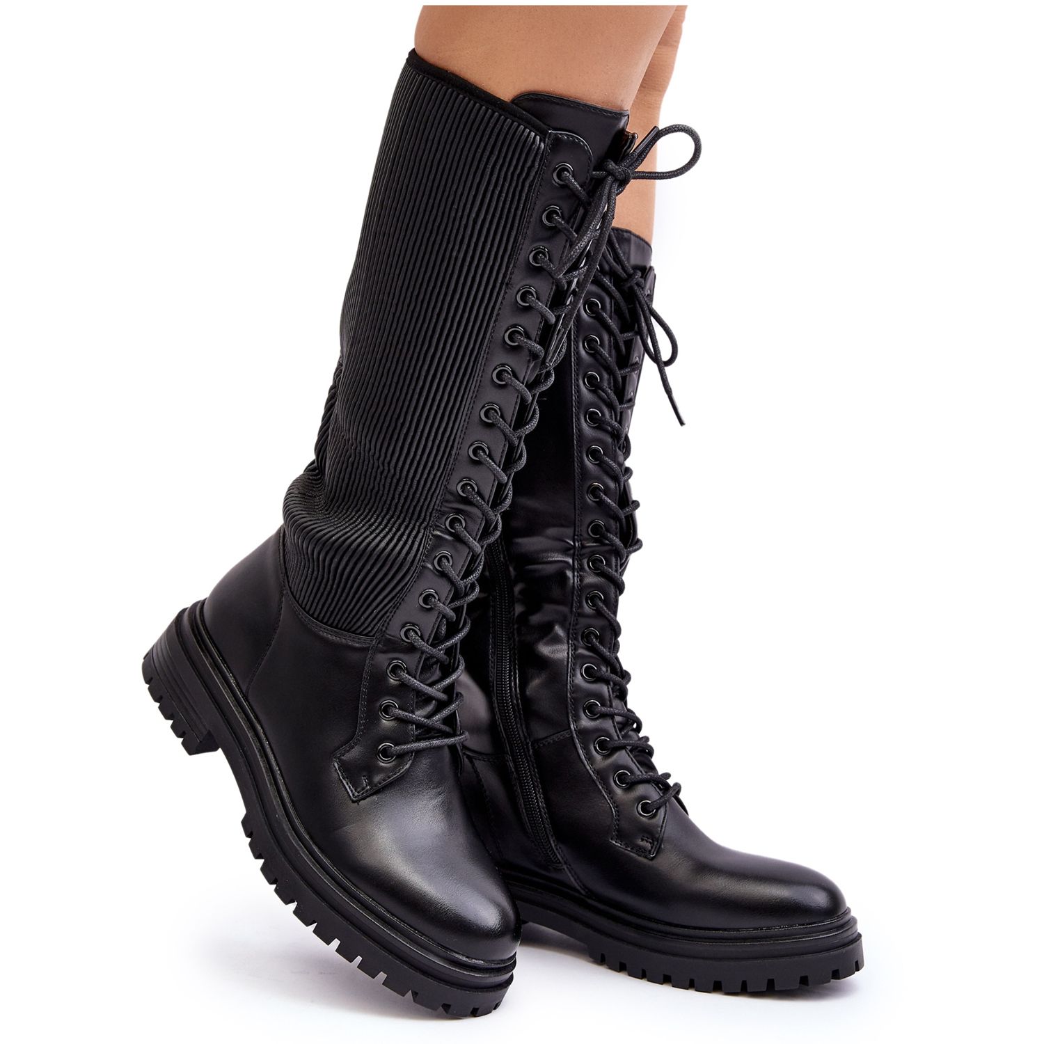 Super Mode Lace up Boots Over The Knee Boots Svart Idandrou KeeShoes