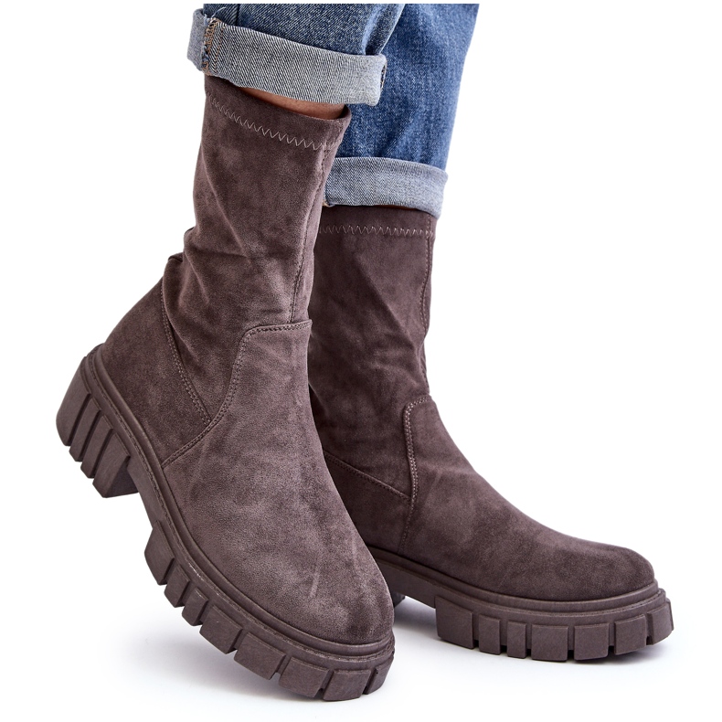 Arbetare Slip-On Boots Med Platta Klackar Grå Divella