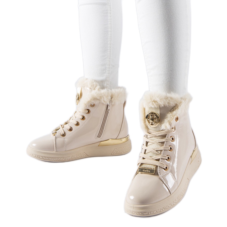 Beige sneakers fodrade med lubriano-päls