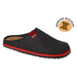 Inblu herrfilttofflor med läderinlägg, svarta