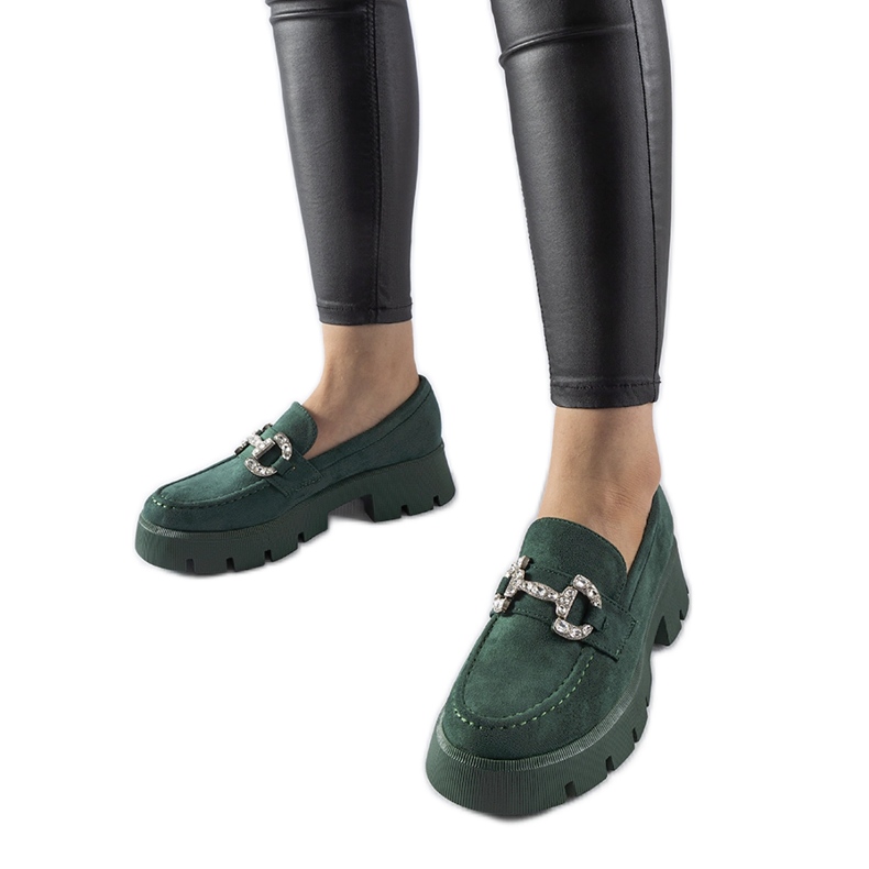 Gröna mockasiner med Giacomo strass