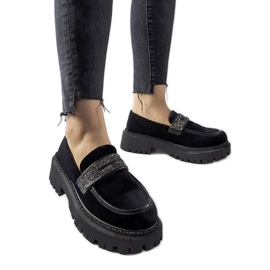 Svarta mockasiner dekorerade med Longuelo strass