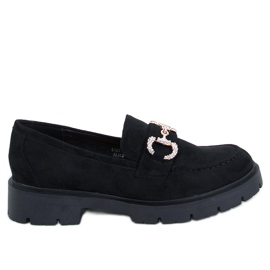 Karins Svarta mockasiner i mocka med spänne