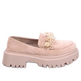 Heidi Khaki loafers med kristaller beige