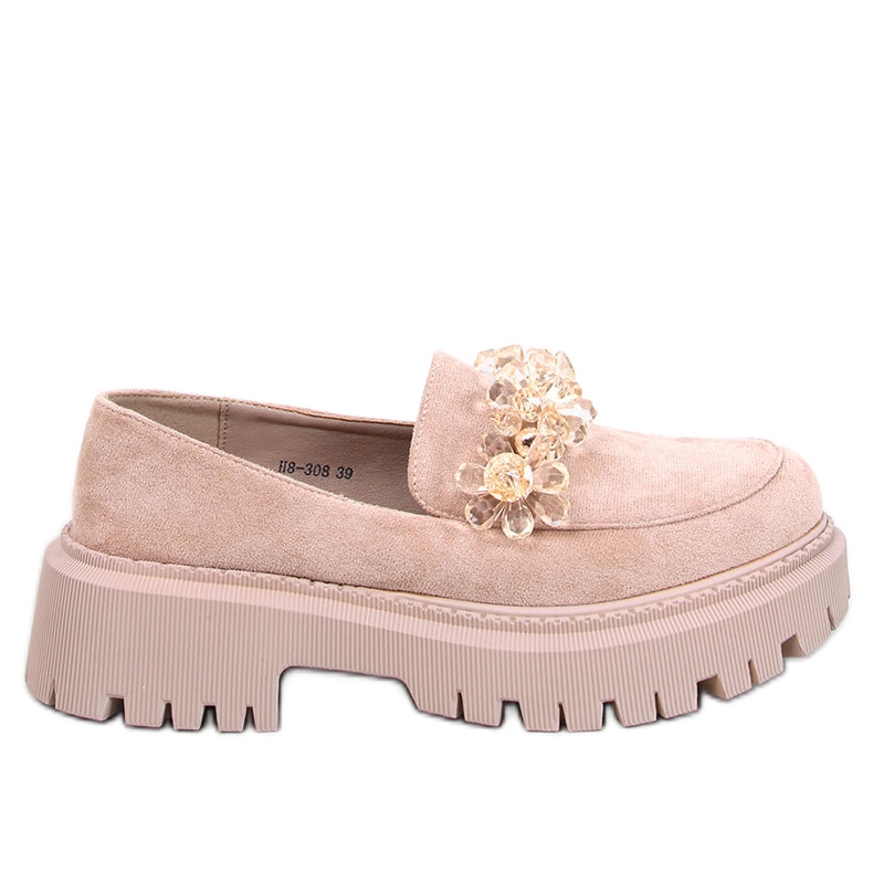 Heidi Khaki loafers med kristaller beige