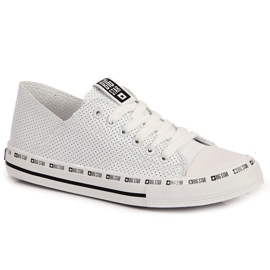 Låg eko genombrutna sneakers i läder, vita Big Star FF274024