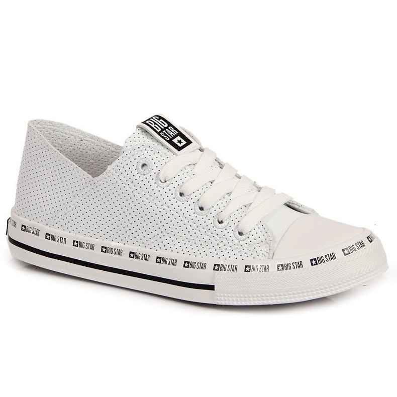 Låg eko genombrutna sneakers i läder, vita Big Star FF274024
