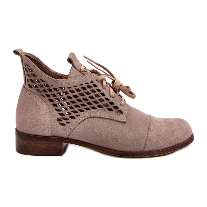 Zazoo 2878 Låga genombrutna damstövlar, mocka, beige