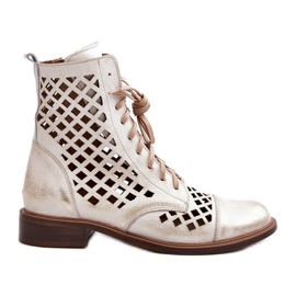 Zazoo 2695 Genombrutna stövlar i läder, borstat guld gyllene