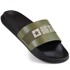 Ekologiska flipflops i khaki läder Big Star LL174458 för män grön