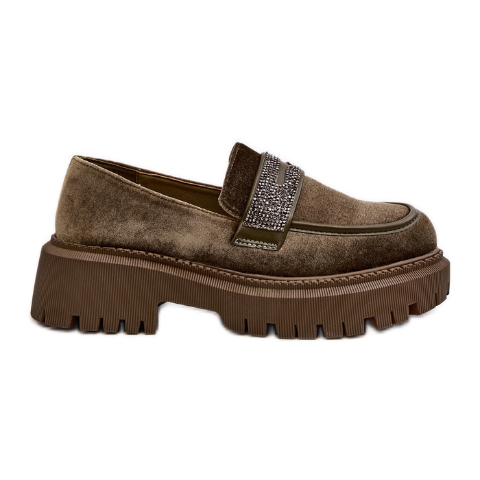 Velourmockasiner för kvinnor med dekoration, Mörkgrön Wendreda