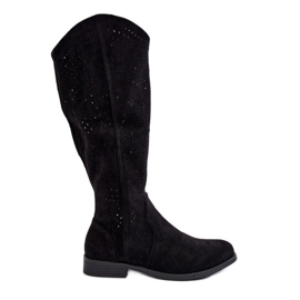 S.barski HY66-150 Openwork stövlar med platta klackar, svarta