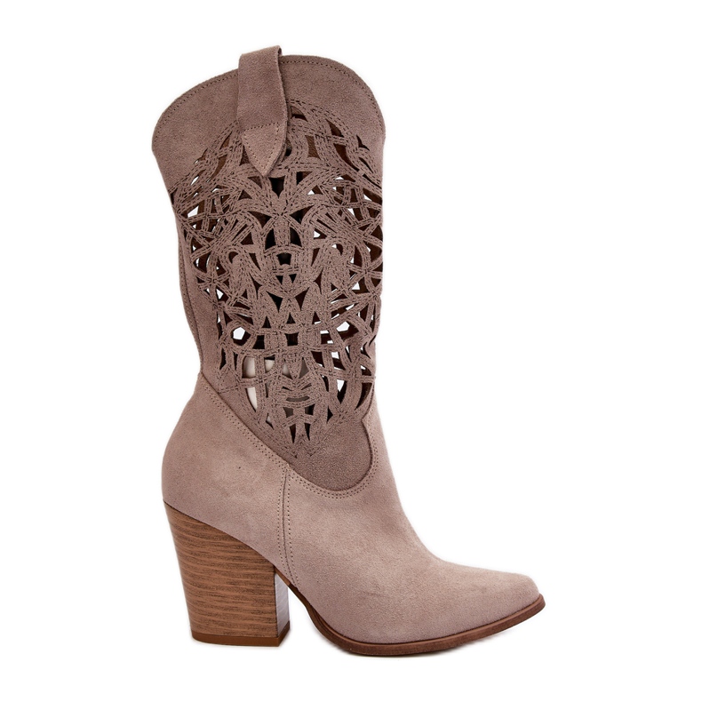 Zazoo 3414 Openwork stövlar för kvinnor Mocka Cappucino beige