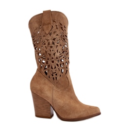 Zazoo 3414 Openwork stövlar för kvinnor, mocka, beige