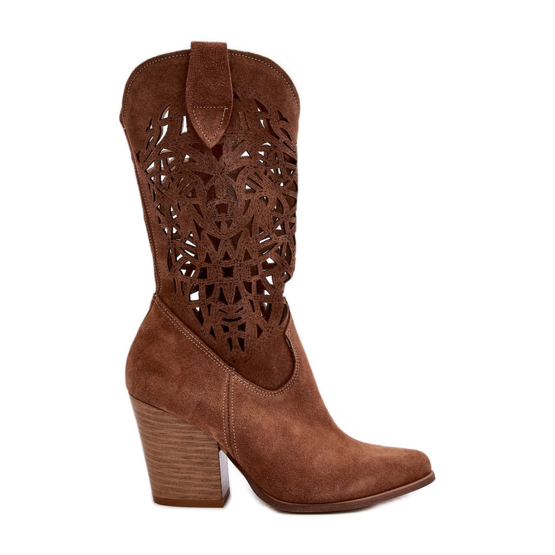 Zazoo 3414 Openwork stövlar för kvinnor, brun mocka