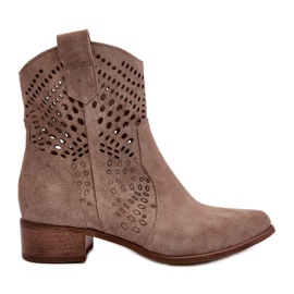 Zazoo 3305 Dam genombrutna lågklackade Cowboystövlar Mocka Cappucino beige