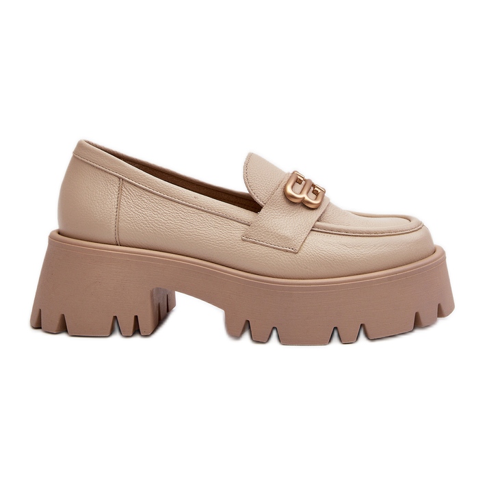 Zazoo 20164 Loafers för kvinnor gjorda av naturligt läder, beige