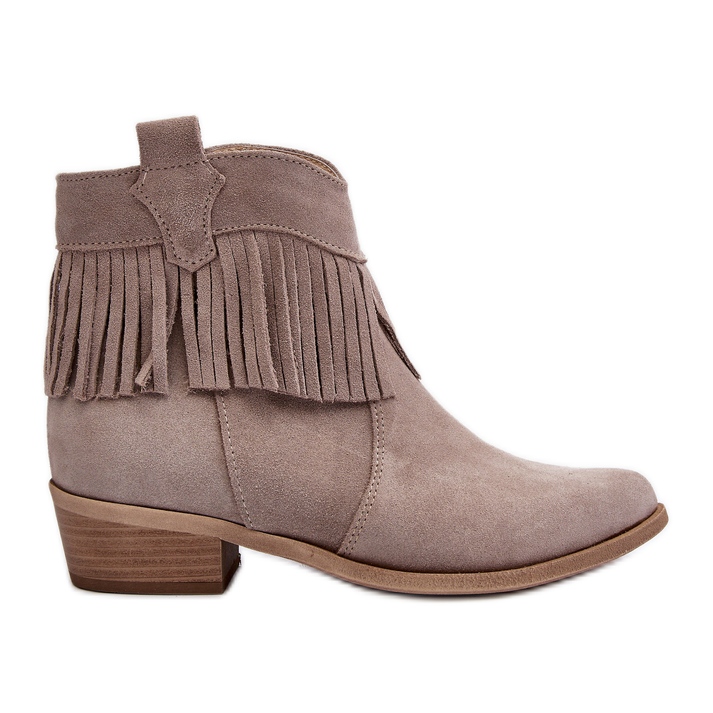 Zazoo 3430 mocka stövlar för kvinnor med cappucinofransar beige