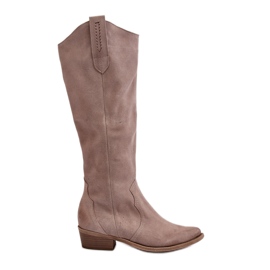 Zazoo 3427 Mocka Cappuccino Cowboystövlar för kvinnor beige