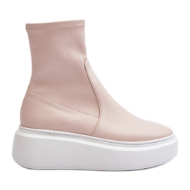 Zazoo 3395 ankelstövlar i läder för kvinnor på en massiv plattform, beige