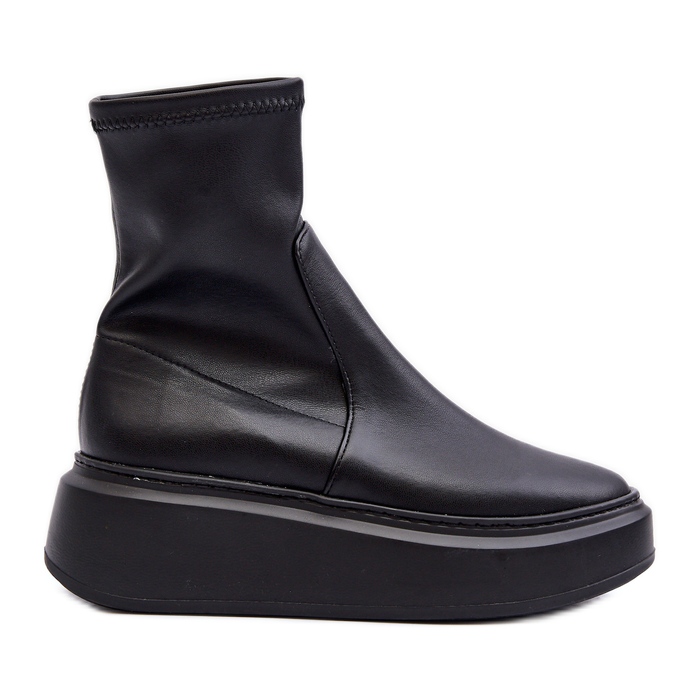 Zazoo 3395 Ankelstövlar i läder för kvinnor på en massiv plattform, svart