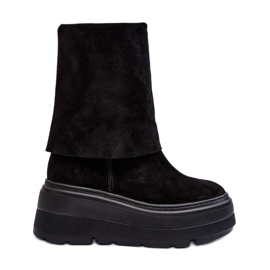 Zazoo 3410 mocka stövlar för kvinnor på en massiv plattform, svart