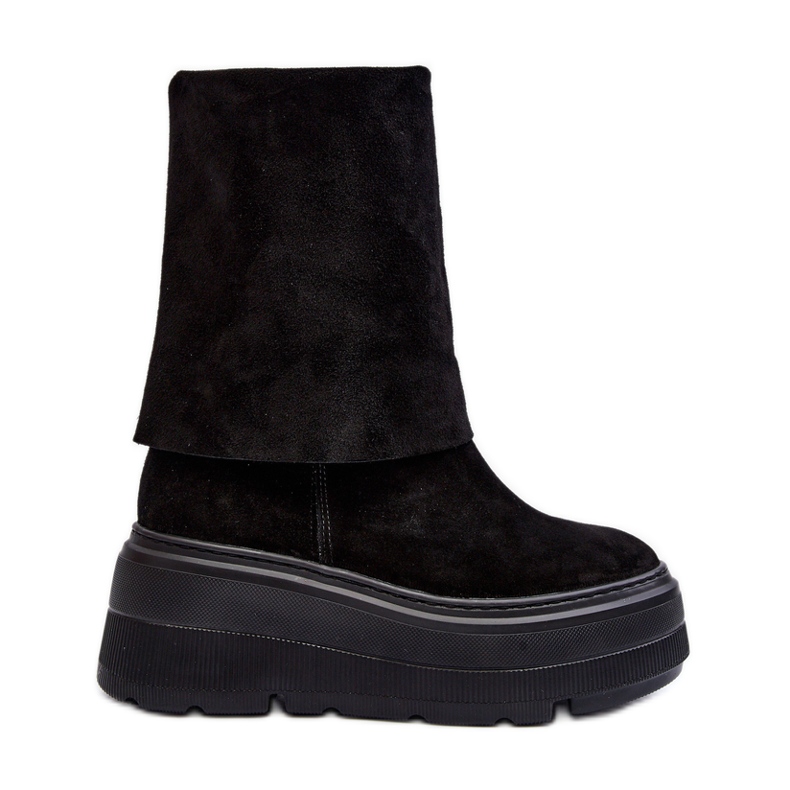 Zazoo 3410 mocka stövlar för kvinnor på en massiv plattform, svart