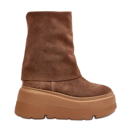 Zazoo 3410 mocka stövlar för kvinnor på en massiv kamelplattform brun