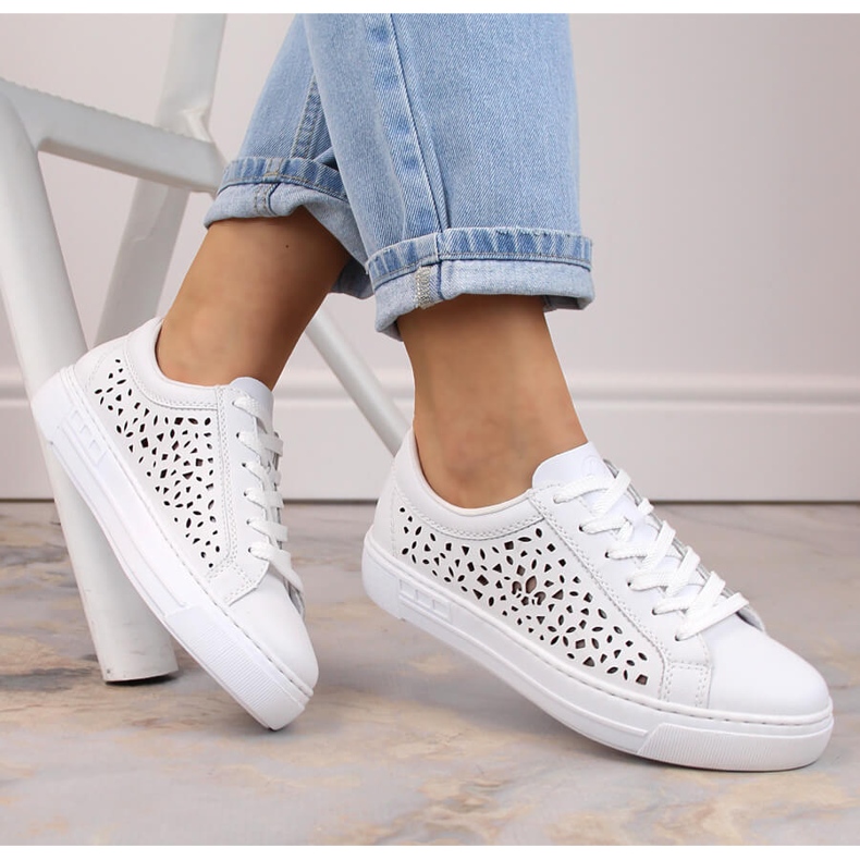 Skinnbekväma genombrutna sportskor för dam, vita, Rieker L8831-80