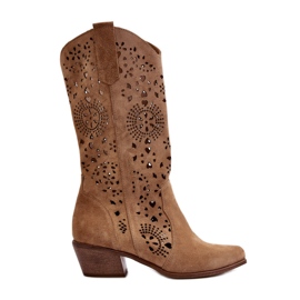 Zazoo 3396 Mocka Openwork Mid-Calf Boots Beige