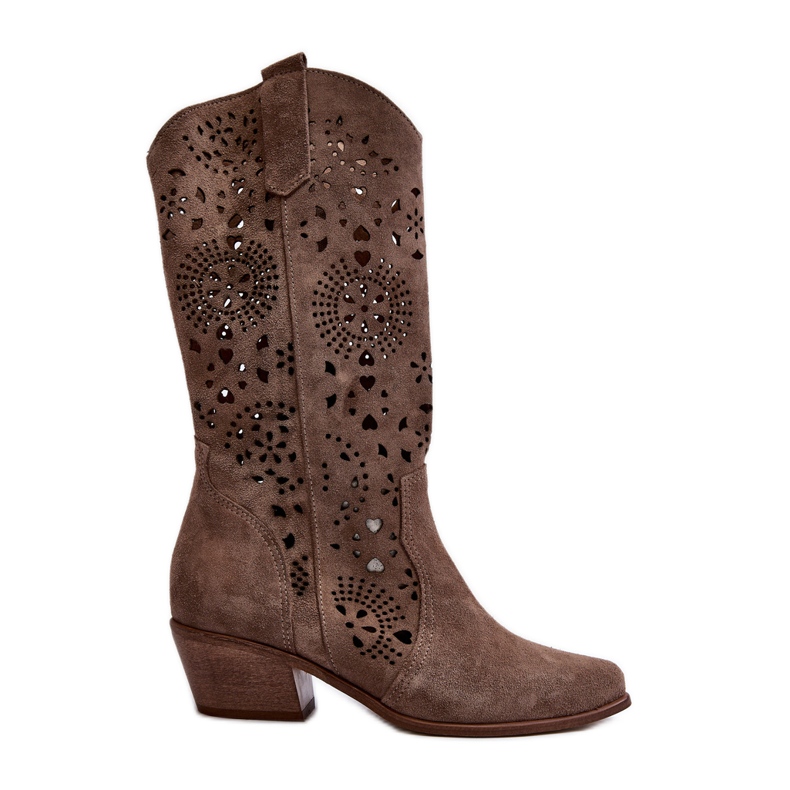 Zazoo 3396 Mocka Openwork Mid-Calf Boots Mörk Beige