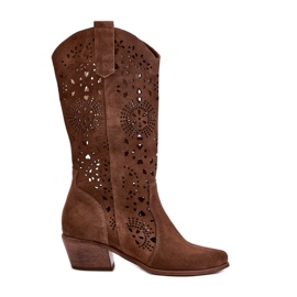 Zazoo 3396 Mocka Openwork Mid-Calf Boots Brun