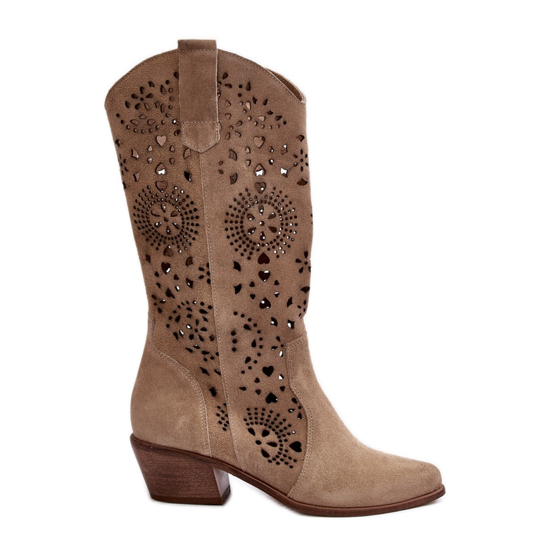 Zazoo 3396 Mocka Openwork Mid-Calf Boots Light Beige