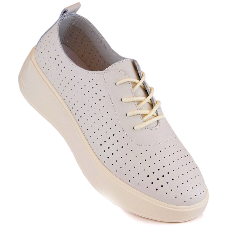 Genombrutna snörskor i läder, beige, Sergio Leone SP018