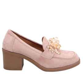 Lorenz Camel högklackade loafers med stenar beige