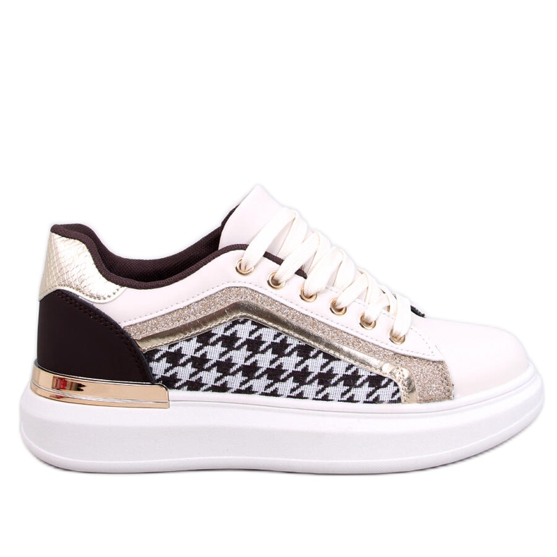 Volyne BEIGE/COFFEE houndstooth sneakers för kvinnor vit