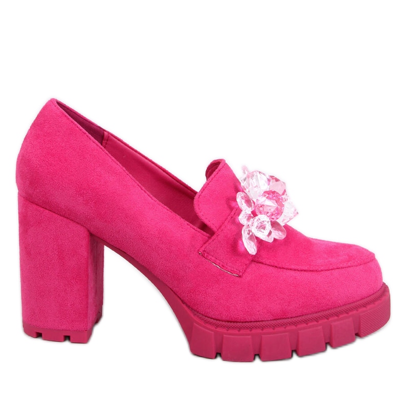 Nadina Fuchsia högklackade loafers med stenar rosa