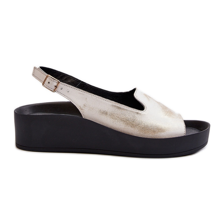 Zazoo 2893 lädersandaler för kvinnor på en tjock sula, borstat guld gyllene