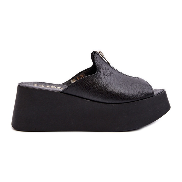 Zazoo 2916 flip-flops dam på en stor plattform med dragkedja, svart