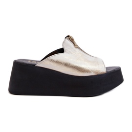 Zazoo 2916 flip-flops dam på en massiv plattform med dragkedja, guld gyllene