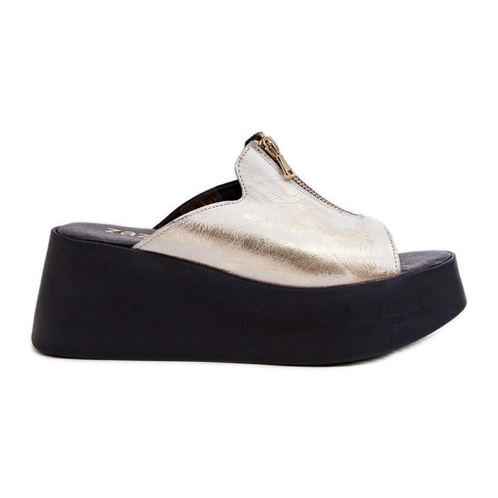 Zazoo 2916 flip-flops dam på en massiv plattform med dragkedja, guld gyllene