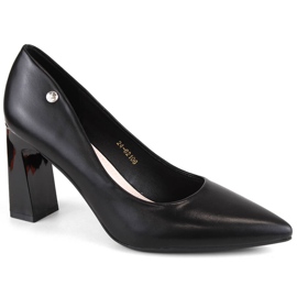 Dampumps på dekorativ klack, svart, Vinceza 62106