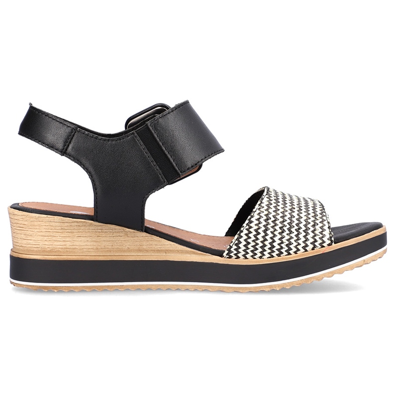 Bekväma kilasandaler i läder med kardborreband Remonte D6453-01 svart