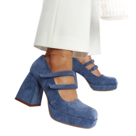 Chers blå pumps med en massiv blockklack