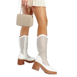 Vita genombrutna Anahola högklackade stövlar