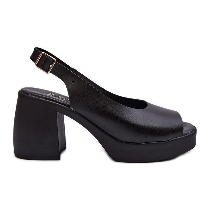 Zazoo 40376 Lädersandaler med tjocka höga klackar, svart