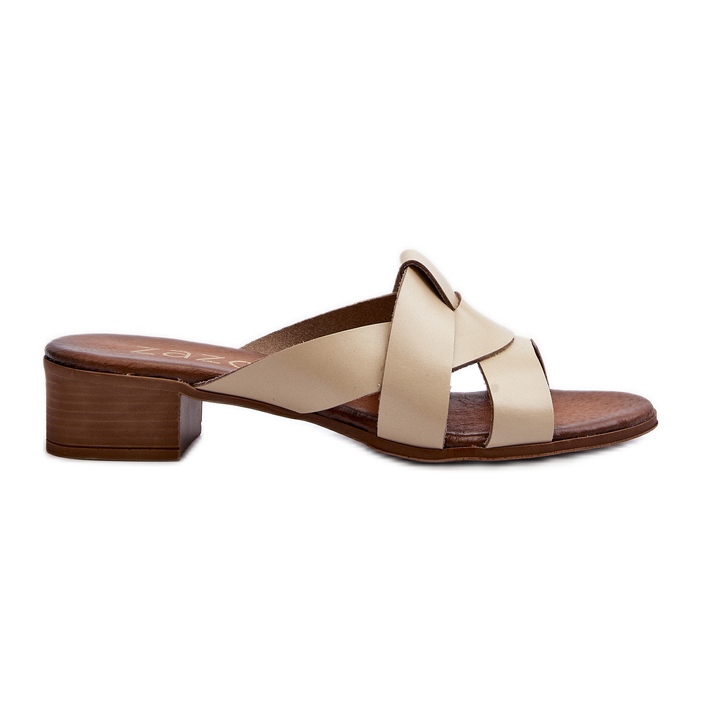 Zazoo 40236 Lädertofflor för kvinnor med låg klack, Beige